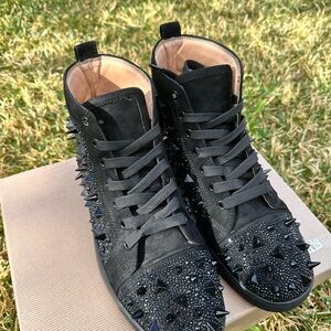 Christian Louboutin Black Stud-Embellished High-Top Sneakers
